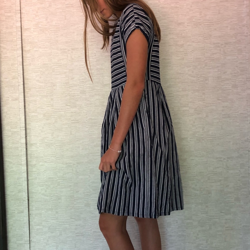 Brickyard Buffalo Navy and White Striped Cotton Midi Dress